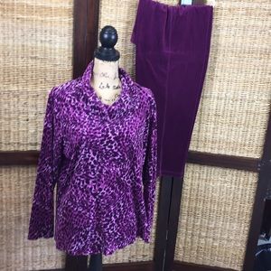 White Stag Plush Casual Purple Pant Suit Cowl Neck Top Large